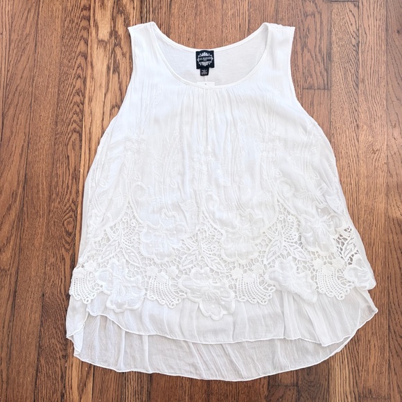 NWT Le Marais Sleeveless White Silk Blend Tank SZ L Embroidered Layered Lace - Picture 12 of 14